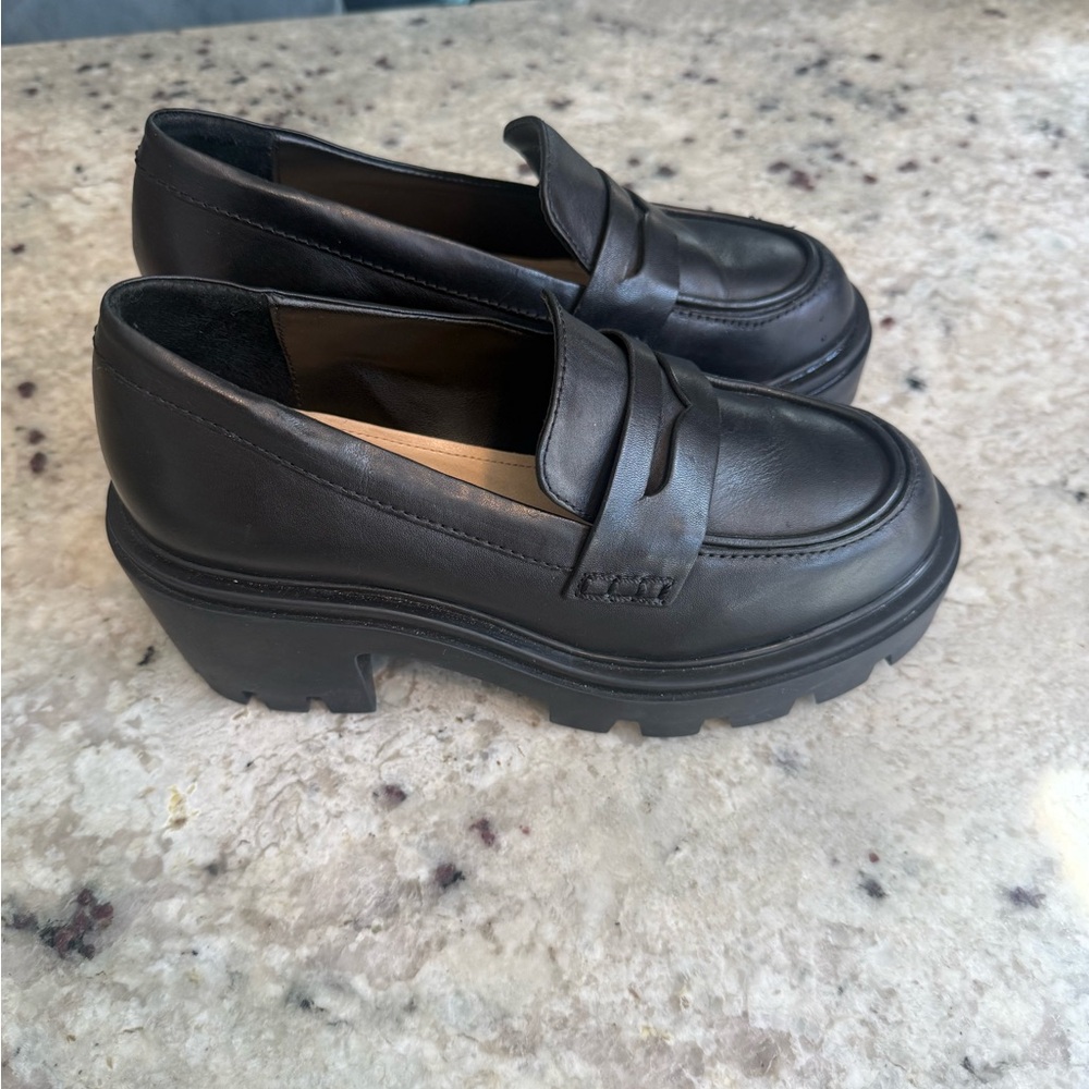 SCHUTZ Chunky Black Leather Loafers
